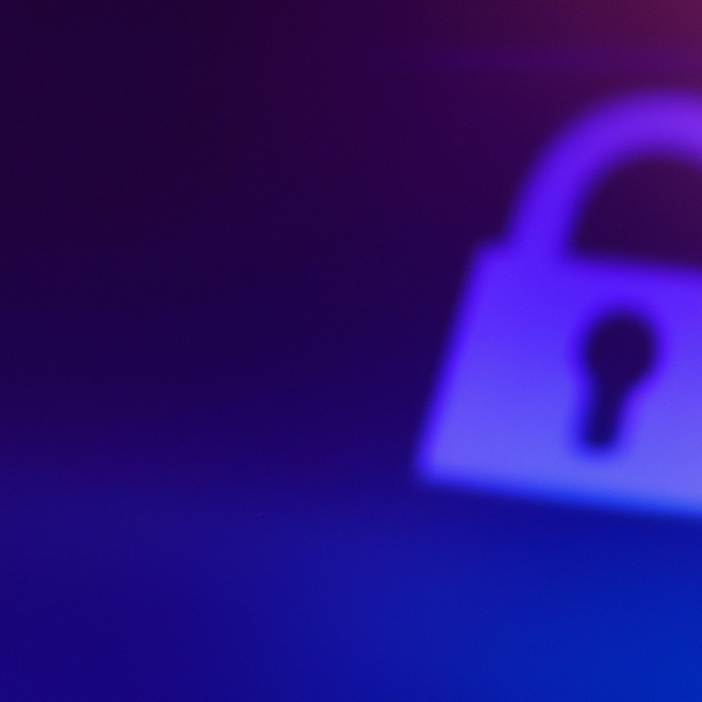Imagen abstracta de privacidad con escudo y candado en gradiente azul y púrpura